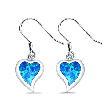 Drop Dangle Heart Earrings Lab Created Blue Opal 925 Sterling Silver (14mm)